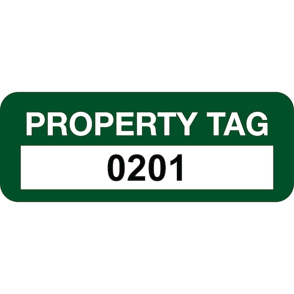 Lustre-Cal Property ID Label PROPERTY TAG Polyester Green 2in x 0.75in Serialized 0201-0300, 100PK 253744Pe1G0201 - main